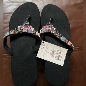 NWT Black Beaded Wedge Sandals Sz 11